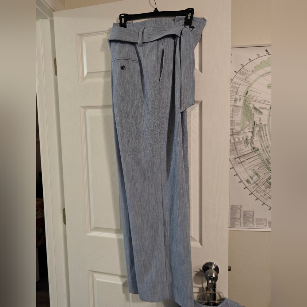 Light Blue High-Waist Paperbag Trousers with Belt